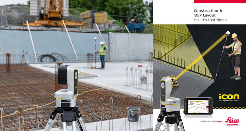 Leica iCON iCS20 used to mark installation points on a wall with worker in dark clothing.
